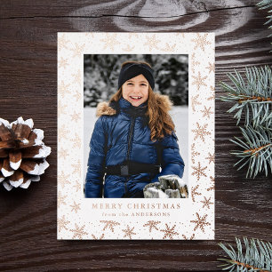 Vergulde Sneeuwvlokken Foto Roze Goud Folie Feestdagen Briefkaart