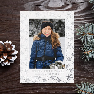 Vergulde Sneeuwvlokken Foto Zilver Folie Feestdagen Briefkaart