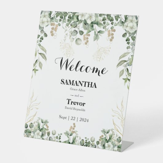 Vergulde tuin: een botanisch trouwbord reclamebord met voetstuk (Voorkant)