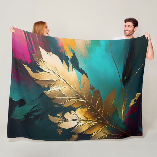 Vergulde Veer – Luxe Abstracte Elegantie Fleece Deken (In situ)
