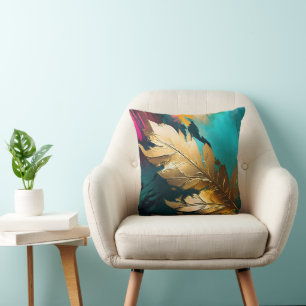Vergulde Veer – Luxe Abstracte Elegantie Kussen