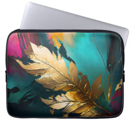 Vergulde Veer – Luxe Abstracte Elegantie Laptop Sleeve