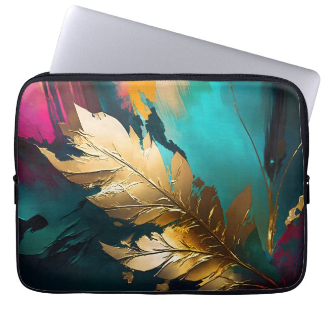 Vergulde Veer – Luxe Abstracte Elegantie Laptop Sleeve (Voorkant)