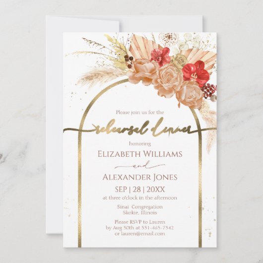 Vergulde Waterverf Boho bruiloft repetitie diner Kaart (Voorkant)