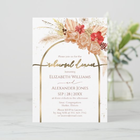 Vergulde Waterverf Boho bruiloft repetitie diner Kaart (Staand voorkant)