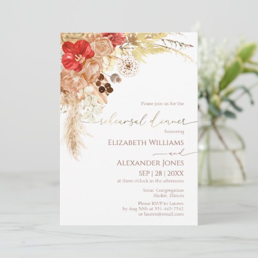 Vergulde Waterverf Boho bruiloft repetitie diner Kaart (Staand voorkant)