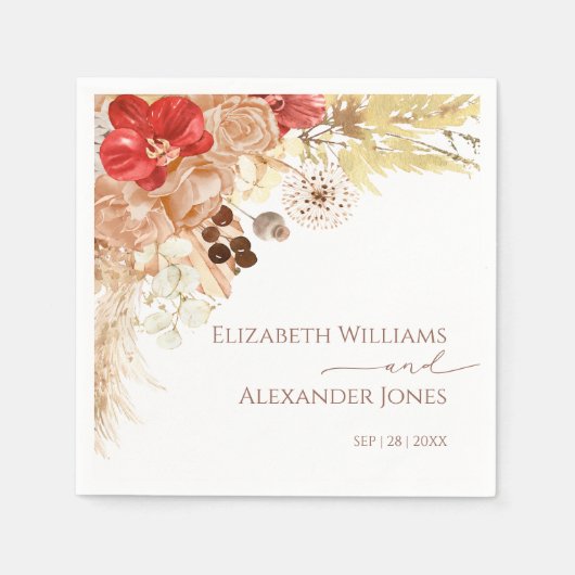 Vergulde Waterverf Boho Floral bruiloft servetten (Voorkant)