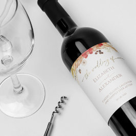 Vergulde Waterverf Boho Floral Wedding Wine Label Wijn Etiket