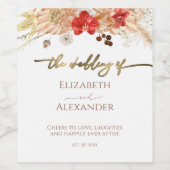 Vergulde Waterverf Boho Floral Wedding Wine Label Wijn Etiket (Enkel label)