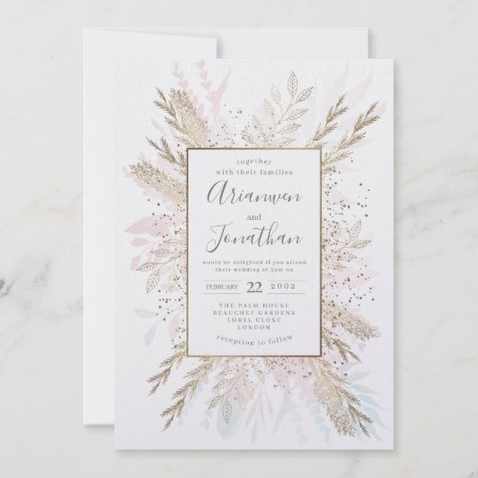 Vergulde weide hint van kleur, waterverf en folie feestdagenkaart (Voorkant)