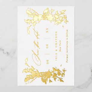 Vergulde Wilde Bloemen Trouwkaart 'Save The Date' Folie Uitnodiging