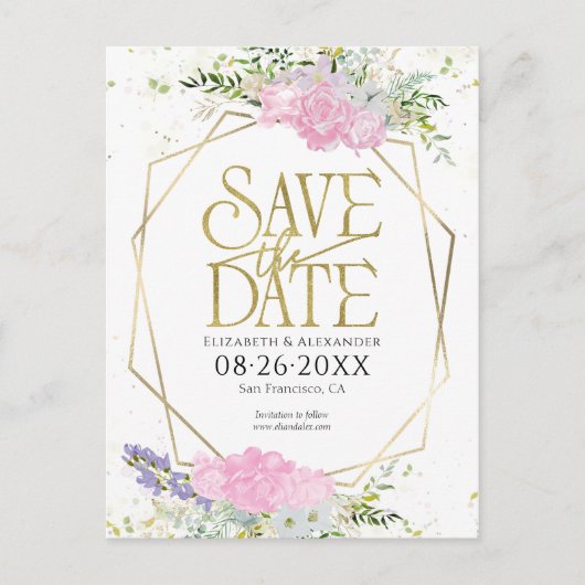 Vergulde Wildflower Lente Bruiloft Save The Date Briefkaart (Voorkant)