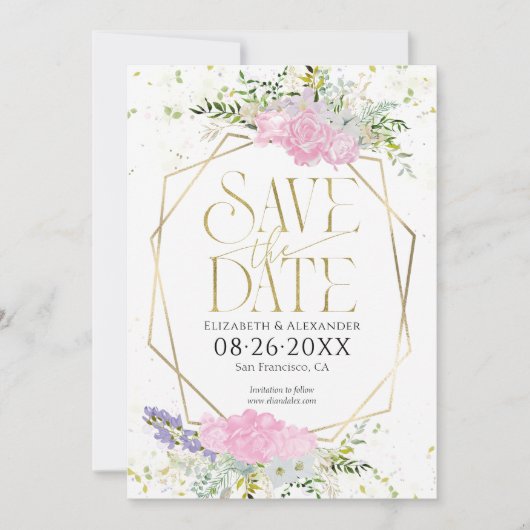 Vergulde Wildflower Lente Bruiloft Save The Date Kaart (Voorkant)