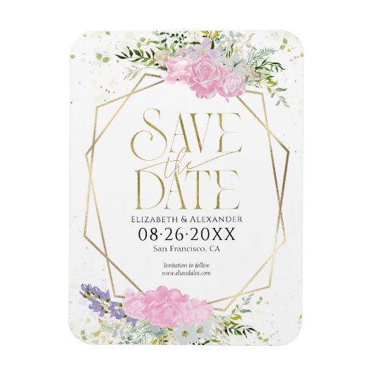 Vergulde Wildflower Lente Bruiloft Save The Date Magneet (Verticaal)