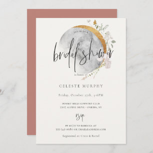 Vergulde Wildflower Maan Bruidsdouche Uitnodiging