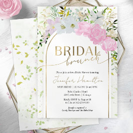 Vergulde Wildflower Spring Bridal Brunch Uitnodigi Kaart