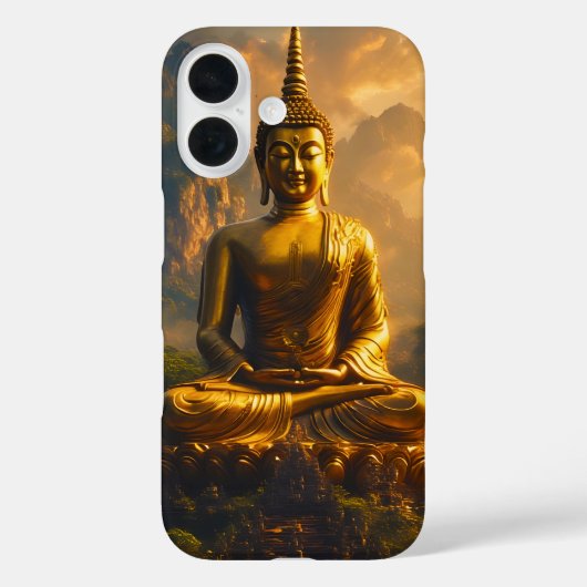 Vergulde zittende Boeddha onder een zonsondergangs Case-Mate iPhone Case (Achterkant)