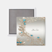 Vergulden magneet met blauwe stenen en versiering (Voorkant / Achterkant)