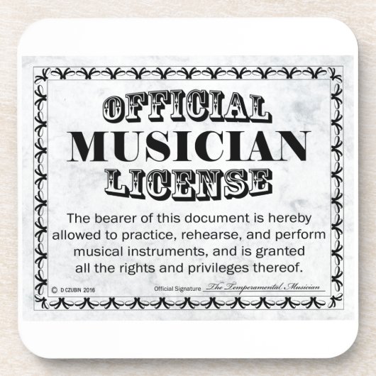 Vergunning voor muzikanten drankjes onderzetter (Voorkant)