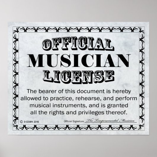 Vergunning voor muzikanten poster (Voorkant)