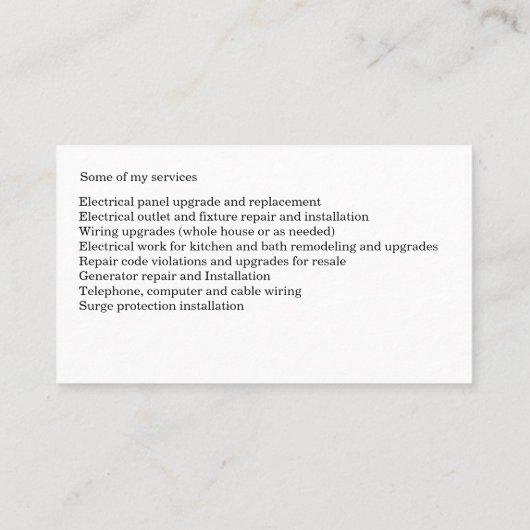 Vergunninghoudende elektricieserdiensten  visitekaartje (Achterkant)