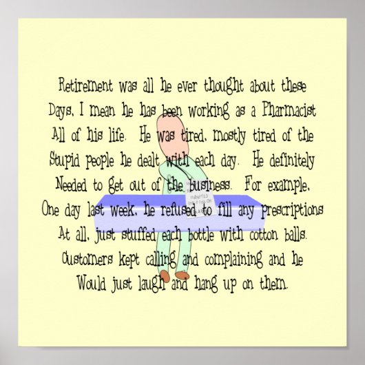 Verhaal: "apotheker die aan pensioen denkt" poster (Voorkant)