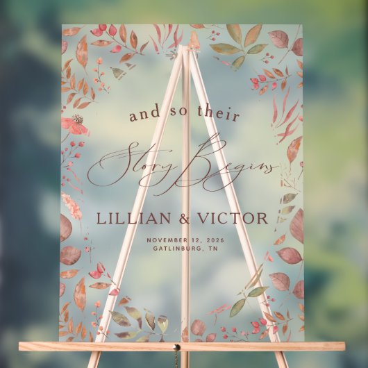 verhaal begint herfst bladeren bruiloft welkom acryl bord (Neutraal)