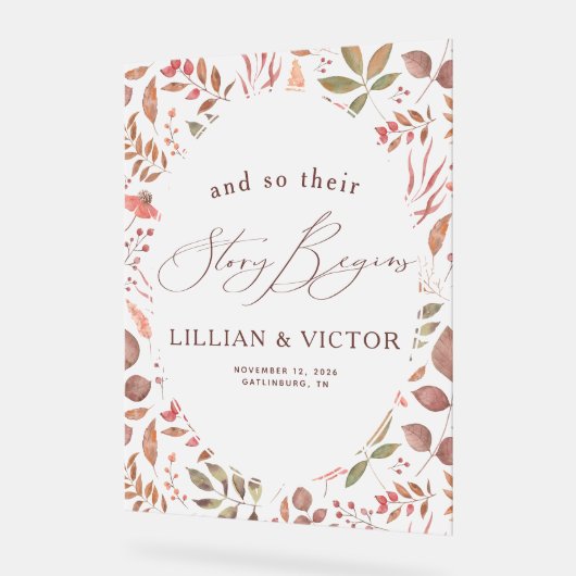 verhaal begint herfst bladeren bruiloft welkom acryl bord (Hoek)