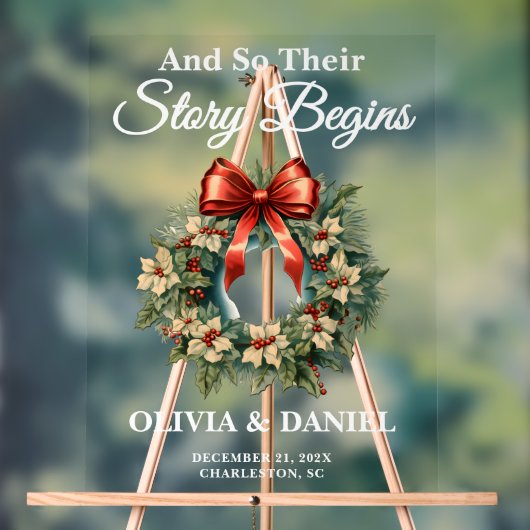 Verhaal Begint Kerstmis Krans Huwelijk Welkom Acryl Bord (Neutraal)