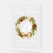 Verhaal Begint Pine Greenery Krans Huwelijk Welkom Acryl Bord (Hoek)