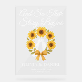 Verhaal Begint Zonnebloem Krans Herfst Huwelijk We Acryl Bord