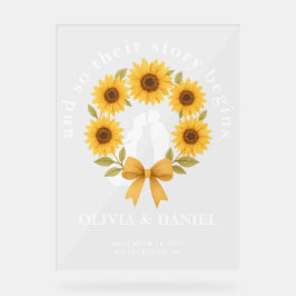 Verhaal begint Zonnebloem Krans Huwelijk Welkom Acryl Bord