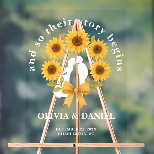 Verhaal begint Zonnebloem Krans Huwelijk Welkom Acryl Bord (Neutraal)