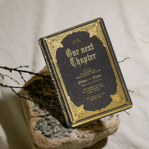 Verhaal sprookje bibliotheek boek verlovingsfeest folie uitnodiging