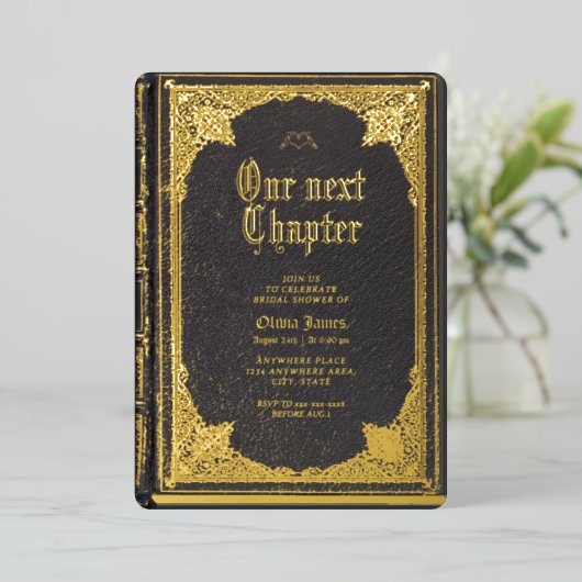 Verhaal sprookjesachtige bibliotheek boek vrijgeze folie uitnodiging (Staand Voorkant)