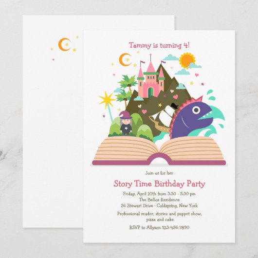 Verhaal-tijduitnodiging Kaart (Voorkant / Achterkant)