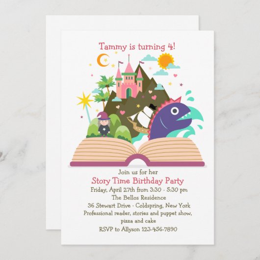 Verhaal-tijduitnodiging Kaart (Voorkant / Achterkant)