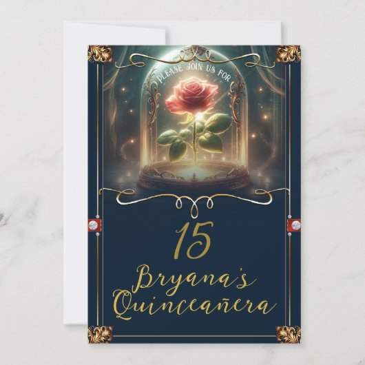 Verhaal zo oud als Time Enchanted Roos Quinceañera Kaart (Voorkant)