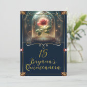 Verhaal zo oud als Time Enchanted Roos Quinceañera Kaart (Staand voorkant)