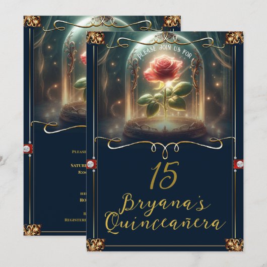 Verhaal zo oud als Time Enchanted Roos Quinceañera Kaart (Voorkant / Achterkant)