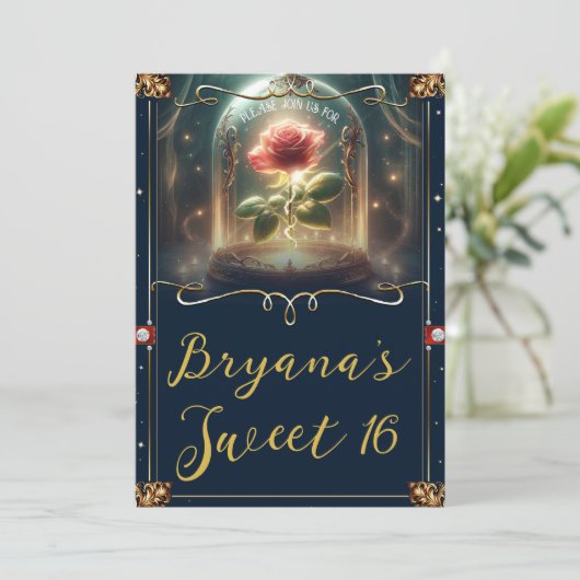 Verhaal zo oud als Time Enchanted Roos Sweet 16 Kaart (Staand voorkant)