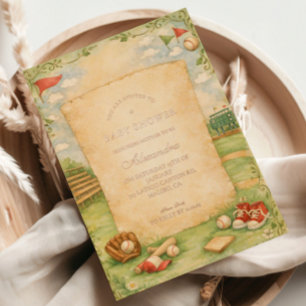 Verhaalboek Baby Shower Oud Baseball Thema Folie Uitnodiging
