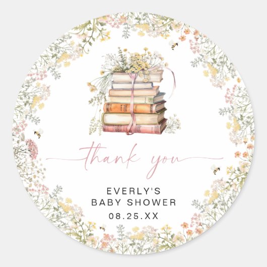 Verhaalboek Baby Shower Ronde Sticker Wilde Bloem (Voorkant)