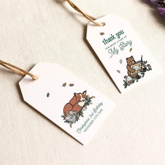 Verhaalboek thema verjaardag dank u cadeaulabel