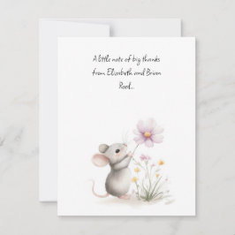Verhaalmuis die een Roze Wilde Bloem Pakt Bedankkaart