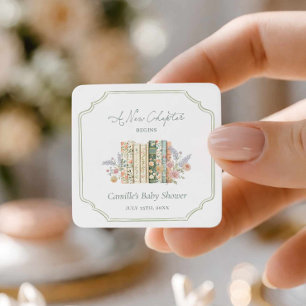 Verhaaltjesboek Baby Shower Een Nieuw Hoofdstuk Fa Vierkante Sticker