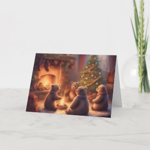 Verhaaltjesboek berenjongen zitten bij kerstboom kaart