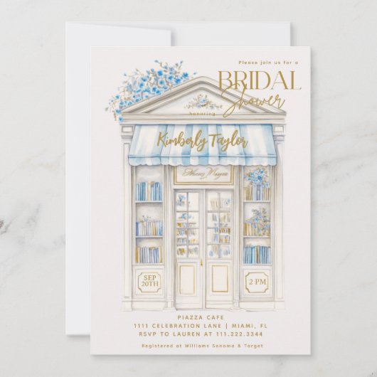Verhalen Boek Blauwe Boekwinkel Bibliotheek Bruids Kaart (Voorkant)