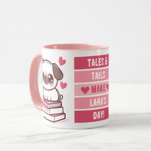 Verhalen en staarten maken mijn dag - Hond en boek Mok (Voorkant links)