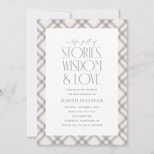 Verhalen, Wijsheid en Liefde 80ste Verjaardagsfees Kaart (Voorkant)